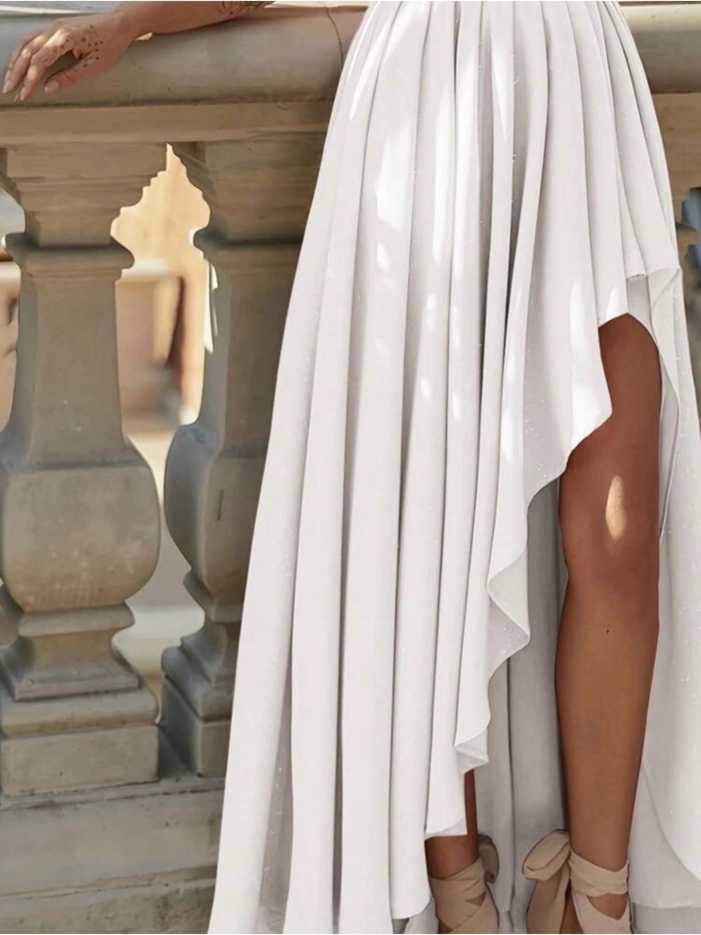 Elegant White Asymmetrical One-Shoulder Wedding Dress - Picture 3 of 3